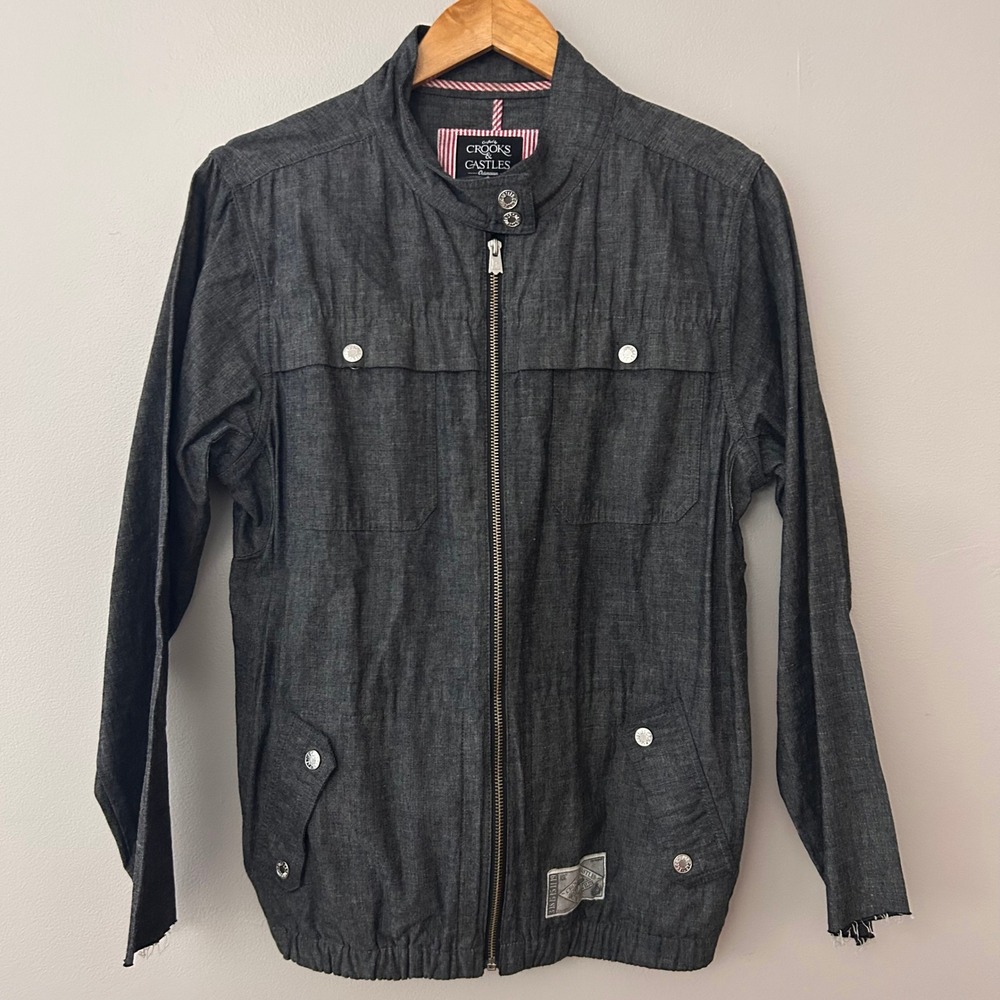 Crooks‎ & Castles Mens Small Chambray Denim Jacket Charcoal Lightweight Coat